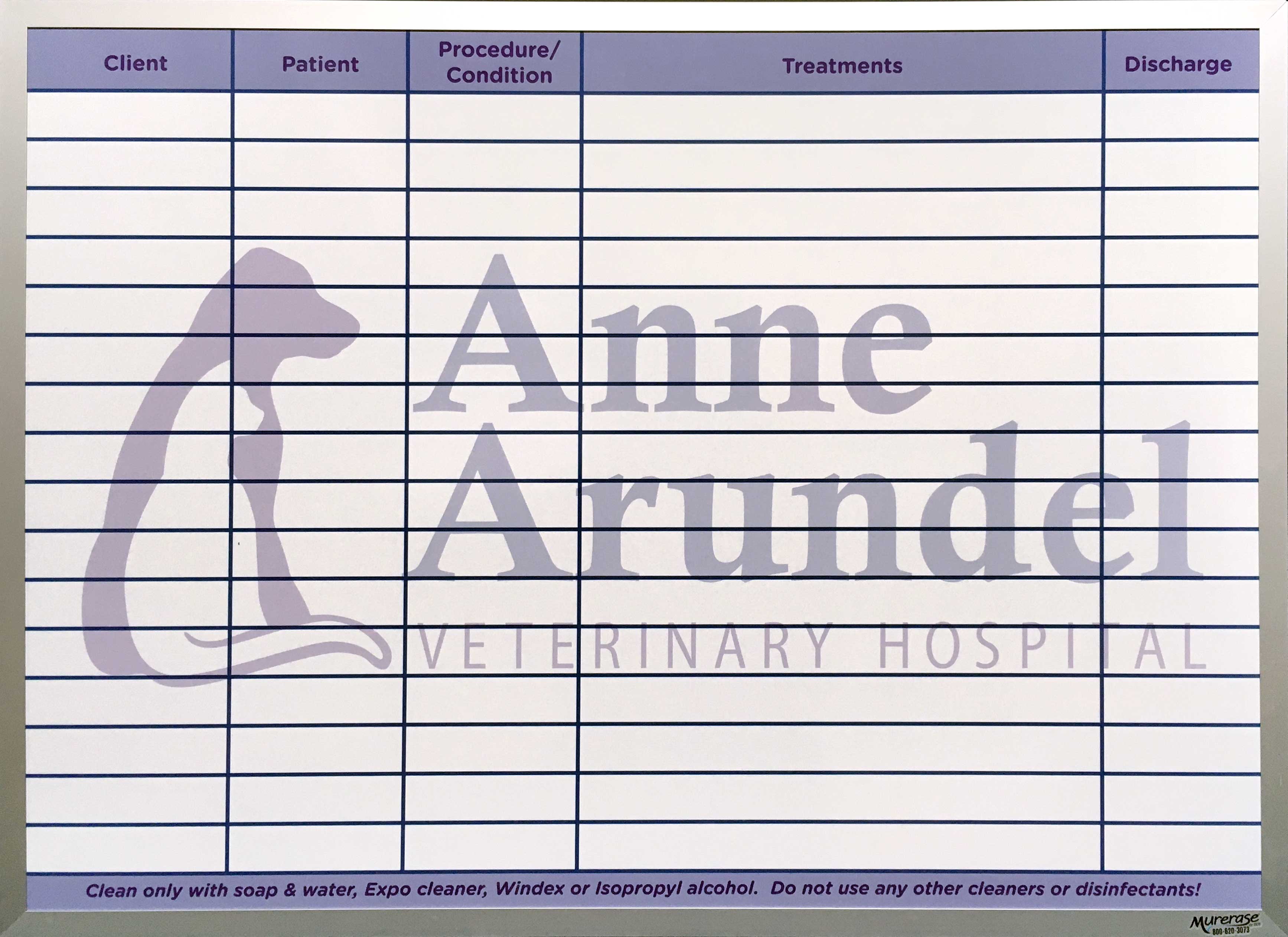 Anne Arundel Veterinary Hospital Custom Printed animal treatment board 