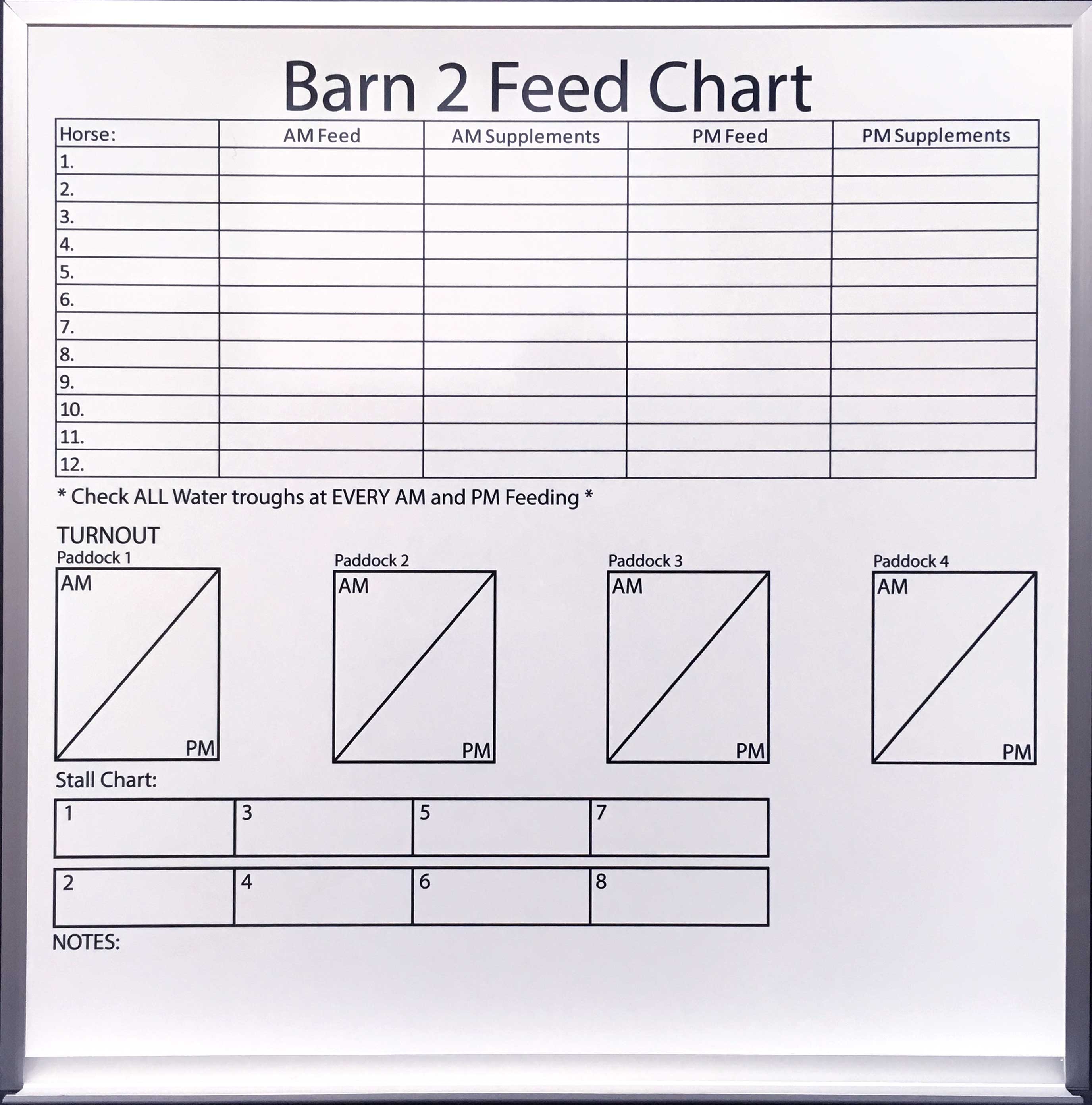 Barn Feed Chart custom printed dry erase board