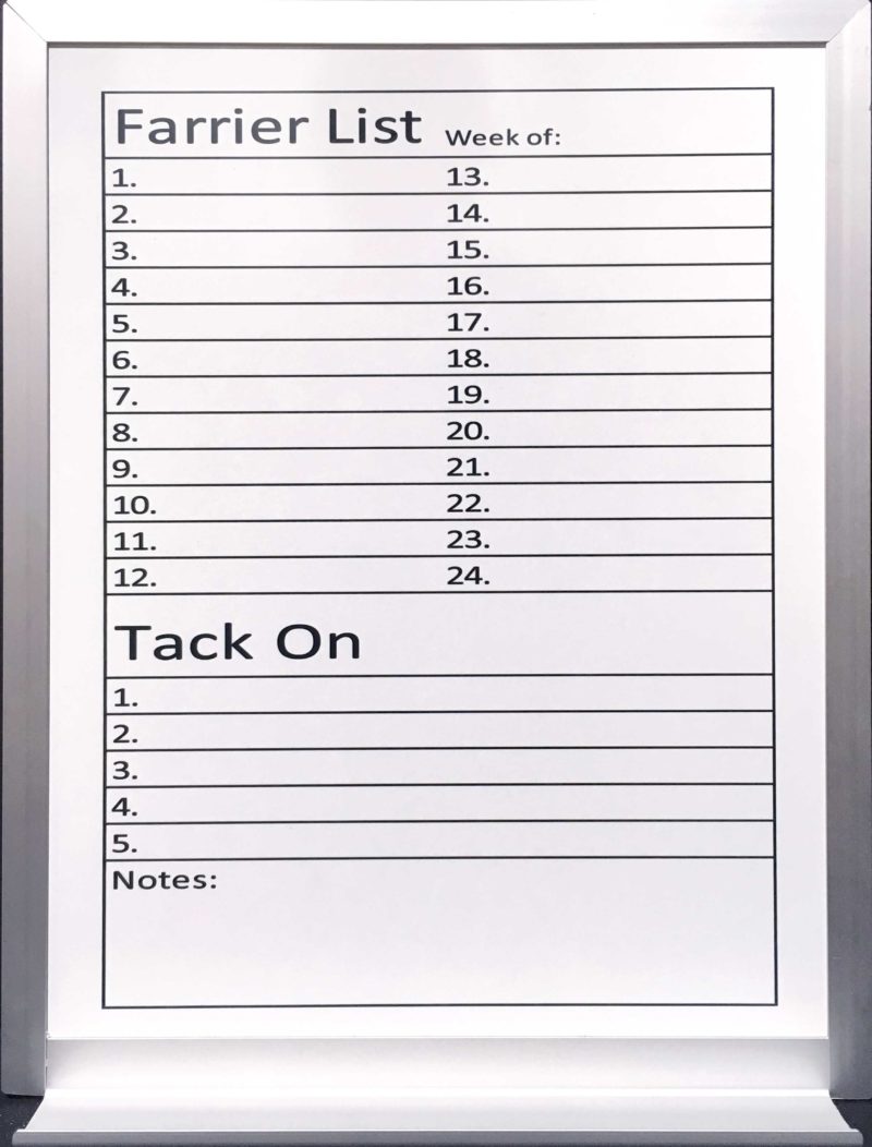 Barn farrier schedule chart magnetic whiteboard with tray