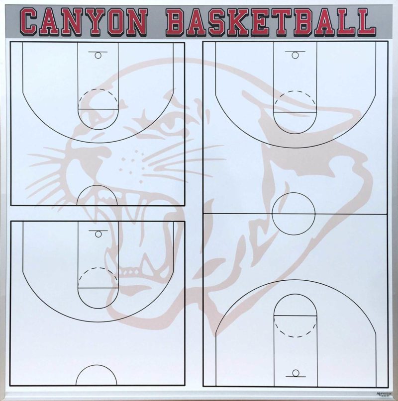 Canyon High School Basketball Coaches Board - Magnetic 48"w x 48"h with Tray custom printed whiteboard