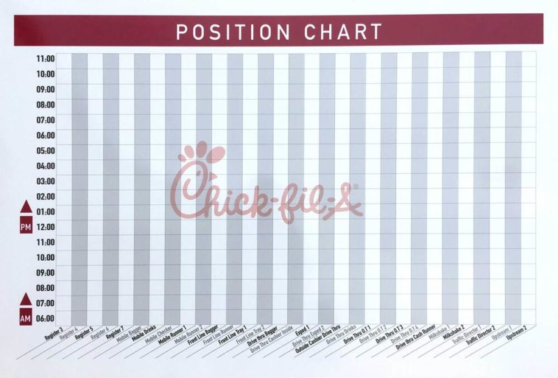 Chick-fil-A Hourly Position Chart - Magnetic 36"w x 24"h custom printed