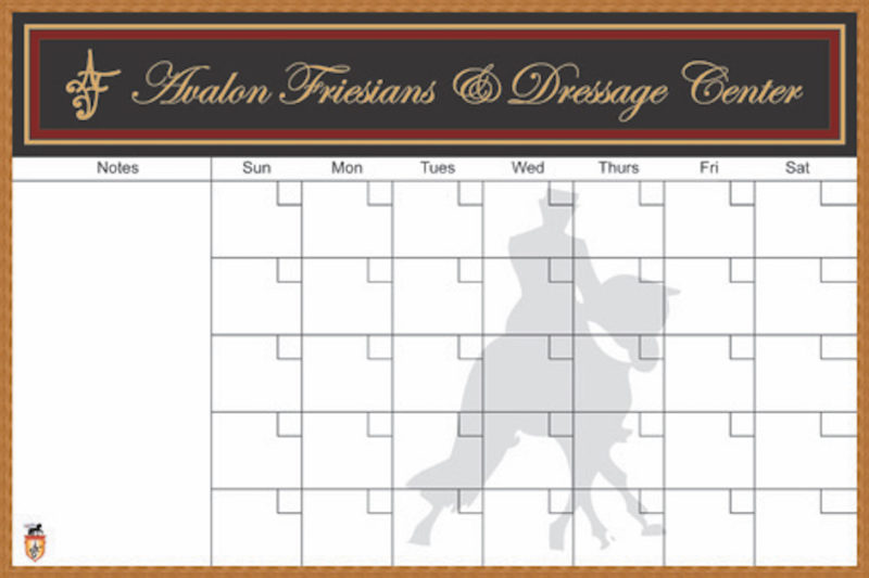 Avalon Friesians & Dressage Center Horse Schedule - Magnetic 36"w x 24"h  custom printed whiteboard with wood frame
