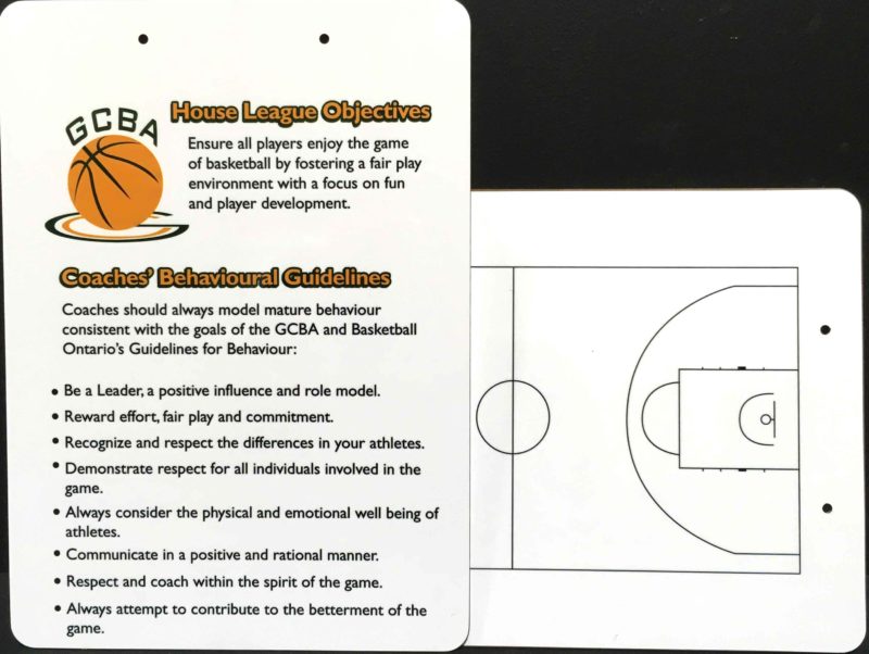 GCBA basketball clipboard - Printed Double sided full court with rules on the backside whiteboard