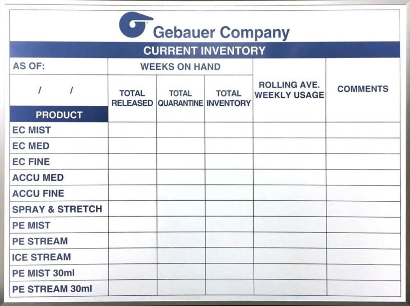 Gebauer Current Inventory Tracking - 48"w x 36"h magnetic custom printed with company logo