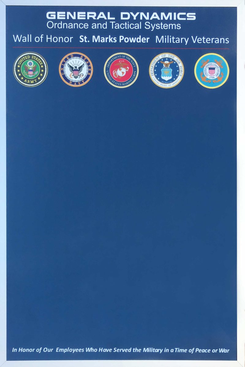General Dynamics Wall of Honor Board - Magnetic 24"w x 36"h whiteboard custom printed military branches