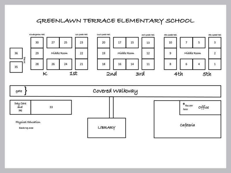 Greenlawn Terrace Elementary School School Map - magnetic 36"w x 24"h custom printed dry erase custom designed