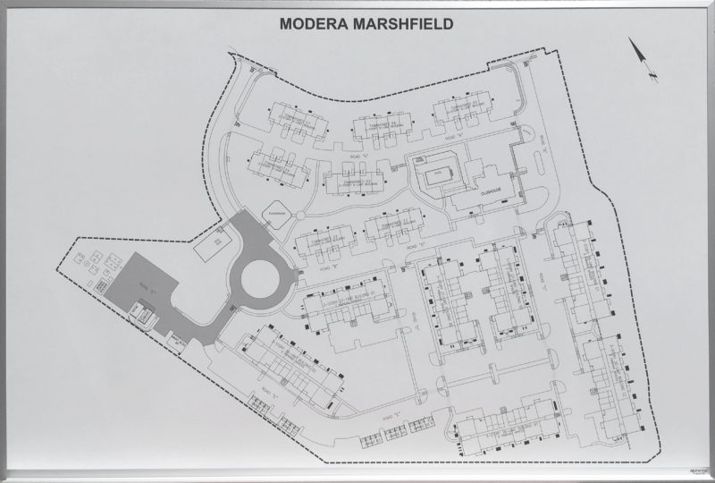 Modera Marshfield Dry Erase Map - magnetic 72&quot; x 48&quot;h with tray, custom printed from site blueprints