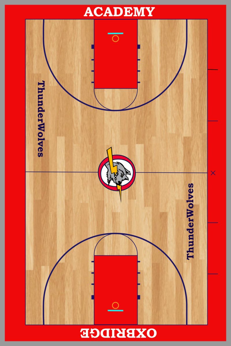 Oxbridge Academy Basketball Coaches Board - magnetic 12"w x 18"h custom printed whiteboard with logo