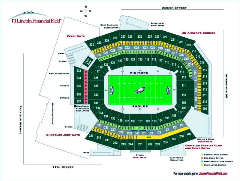 Philadelphia Eagles Football Lincoln Financial Field stadium Seating Chart - magnetic 48"w x 36"h custom printed whiteboard
