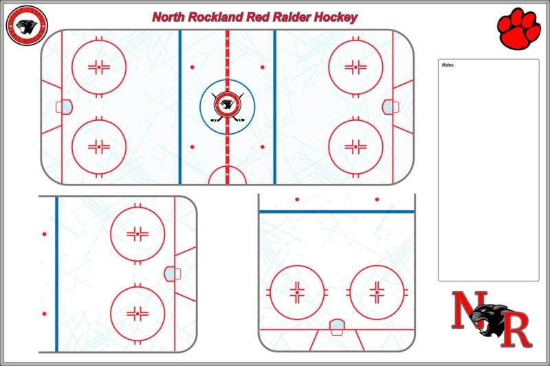North Rockland Red Raider Hockey Board - Magnetic 48"w x 48"h custom printed full hockey rink and half rink whiteboard