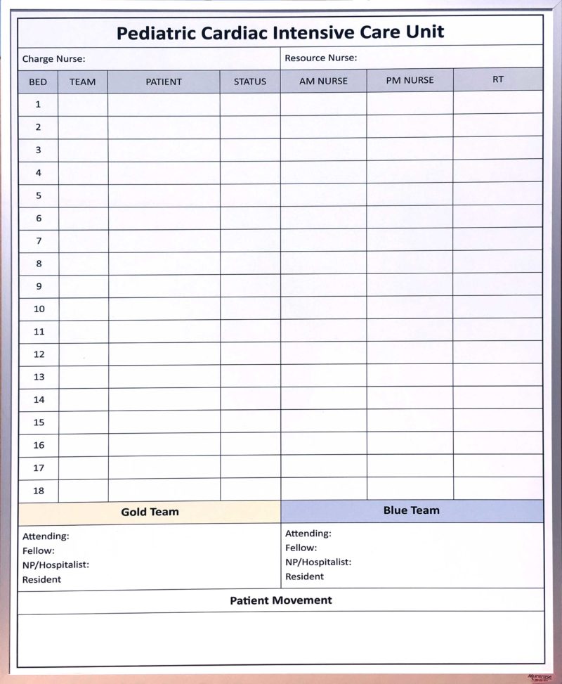 UCSF Pediatric Care - Magnetic 42"w x 52"h custom printed rounding whiteboard, custom size