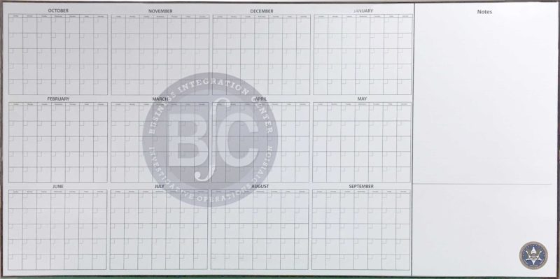 US Marshals 12-month Calendar Dry Erase Board - magnetic 96&quot;w x 48&quot;h Black Frame custom printed whiteboard with watermark logo