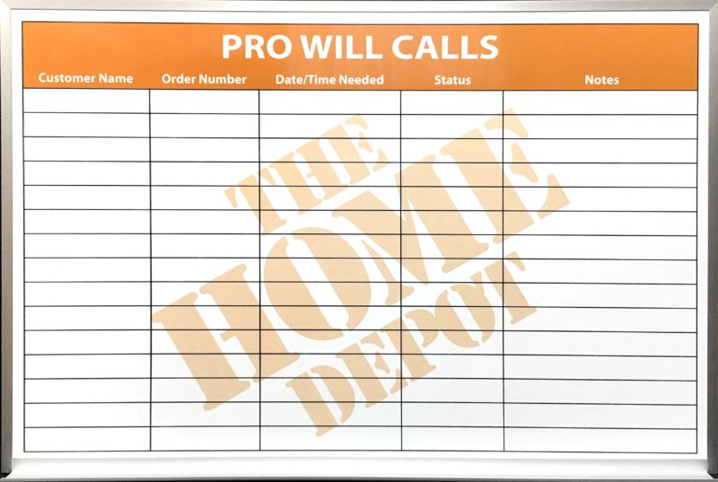 Home Depot Delivery Schedule - 72"w x 48"h custom printed whiteboard with a watermark and tray